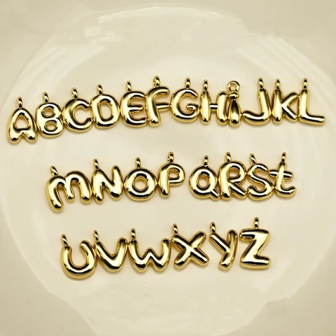 Initial Alphabet Buchstaben Anhänger Vergoldete Legierung 3D Bubble Puff Stil Charms Für DIY Schmuckherstellung