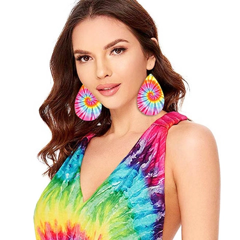 Orecchini Pendenti A Goccia Pelle PU Tie Dye Floreale Porcellana Blu E Bianca Stile Etnico Per Donne Accessori Gioielli
