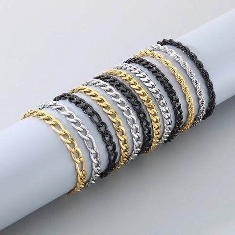 Men Stainless Steel Bracelet Figaro Cuban Link Rope Chain Hip Hop Punk Streetwear Fashion Jewelry Accessory Gift