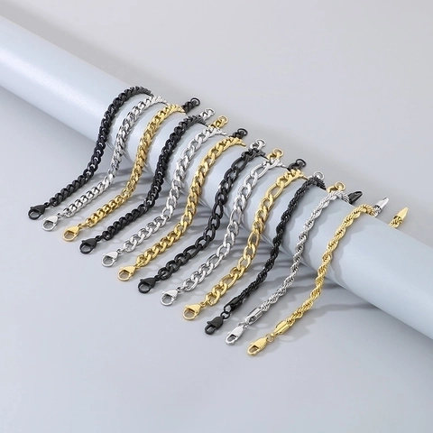 Curb Cuban Link Figaro Rope Chain Bracelet Stainless Steel Hip Hop Minimalist Jewelry For Men Women