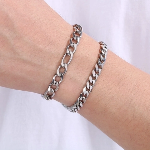 Men Stainless Steel Bracelet Figaro Cuban Link Rope Chain Hip Hop Punk Streetwear Fashion Jewelry Accessory Gift