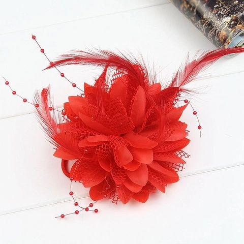 Pince À Cheveux Fleur Et Élastique Double Usage Tissu Mesh Plume Perle Épingle Pour Filles Mariage Danse Spectacle Accessoires