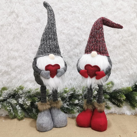 Gnomos De Navidad San Valentín Peluche Elfo Nórdico Sin Rostro Muñeca Decoración Corazón Tejido Piernas Largas Gris Rojo