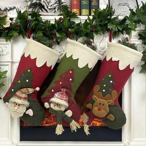 Calze Di Natale In Feltro Non Tessuto Sacchetti Regalo Appesi Babbo Natale Pupazzo Di Neve Renna Applique 3D Decorazione