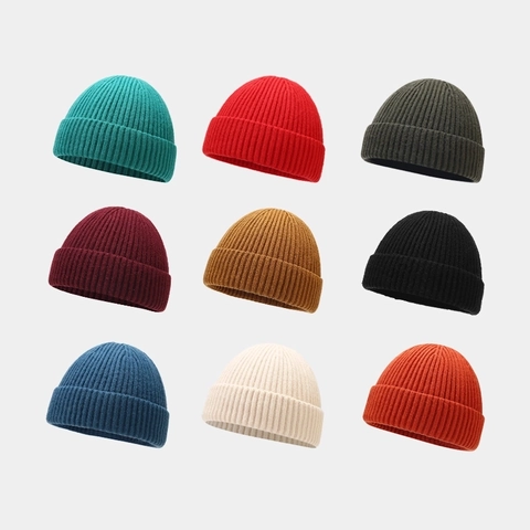 Beanie Hat Ribbed Knitted Cashmere Winter Warm Solid Color Retro Minimalist For Women Men Outdoor Thermal