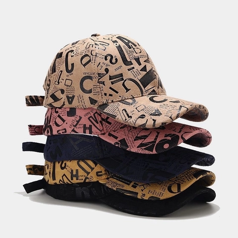 Baseball Cap Newspaper Letter Print Graffiti Adjustable Curved Brim Outdoor Sun Protection Fashion Casual Women Men