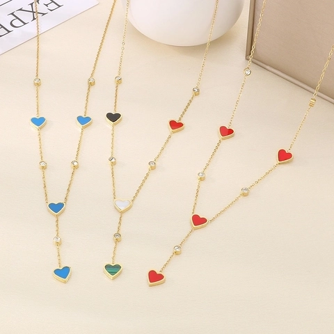 Edelstahl Herz Anhänger Halskette Muschel Eingelegt Strass Y-Förmige Quaste Lange Choker Mode Pendeln Damen Schmuck