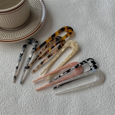 Korean Minimalist U-Shaped Acetate Hair Stick Tortoise Shell Leopard Pattern Hair Fork For Women Vintage Styling Accessories