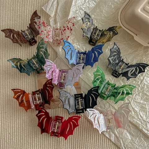 Pinzas Para El Pelo De Murciélago Acrílico Mármol Forma De Ala Gótico Y2K Halloween Accesorios Cabello Mujeres Niñas