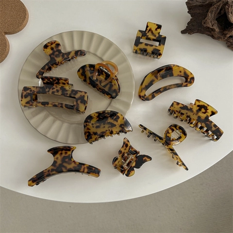 Acetate Hair Claw Clips Tortoiseshell Leopard Print Large Non Slip Shark Hairpins For Women Elegant Styling