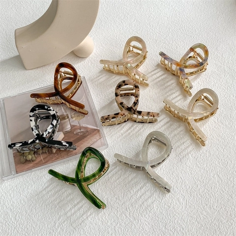 Pinza Para El Cabello De Acetato Estilo Francés Patrón De Mármol Elegante Aleación Para Mujeres Niñas Cabello Grueso Agarre