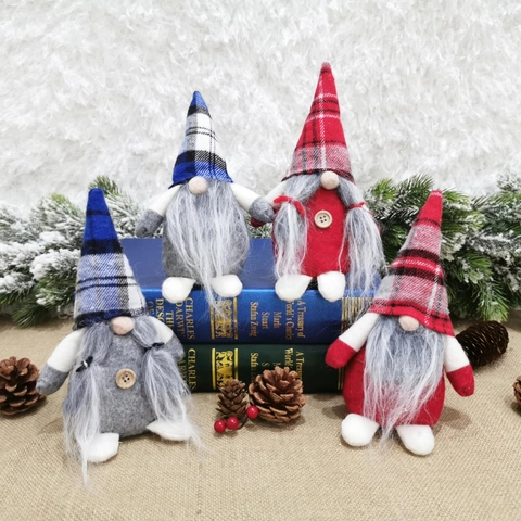 Kerstkabouter Pop Noordse Tomte Gezichtsloze Oude Man Pluche Ornament Geruite Stof Lange Baard Vlechten Houten Knop Bureau Decoratie