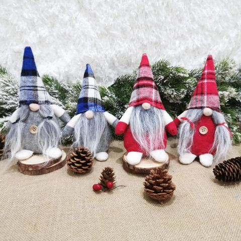Kerstkabouter Pop Noordse Tomte Gezichtsloze Oude Man Pluche Ornament Geruite Stof Lange Baard Vlechten Houten Knop Bureau Decoratie