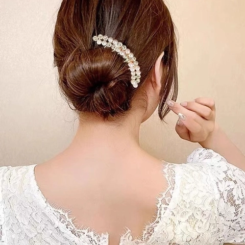 Elegant Faux Artificial Pearl Rhinestone Hair Comb Alloy Hairpin Chignon Maker Wedding Party Styling Accessory For Women