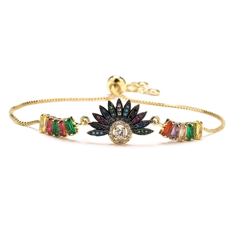 Bracciale Regolabile Farfalla Fiore Rame Placcato Oro Zirconia Colorata Catena Con Coulisse Per Donna Gioielli Moda