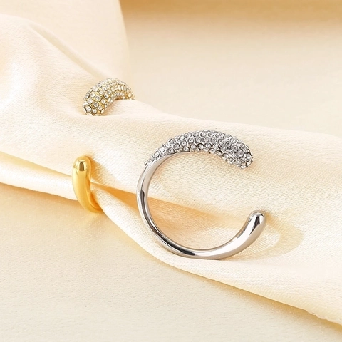 Minimalistisch Edelstahl Offener Ring Für Damen Eingelegt Strass Geometrisch Gold Silber Verstellbar Mode Schmuck Fingerring