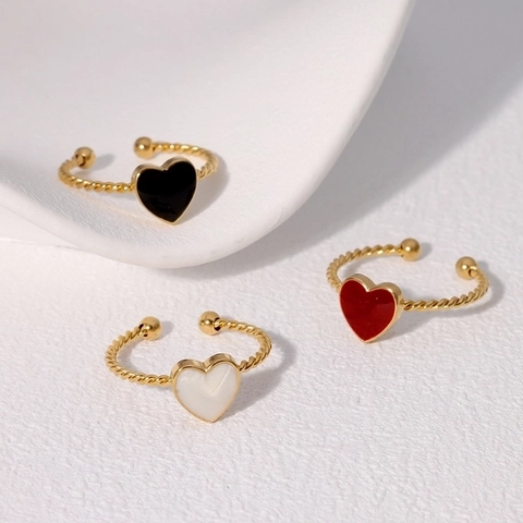 Herz Emaille Offener Ring Edelstahl 18K Vergoldet Verstellbares Gedrehtes Seilband Modeschmuck Für Frauen