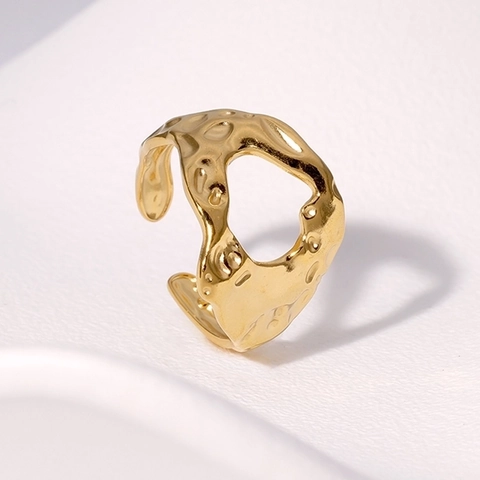 Anello Texture Lava Irregolare Acciaio Inossidabile Placcato Oro 18K Regolabile Aperto Asimmetrico Gioielli Metallo Fluido Donna
