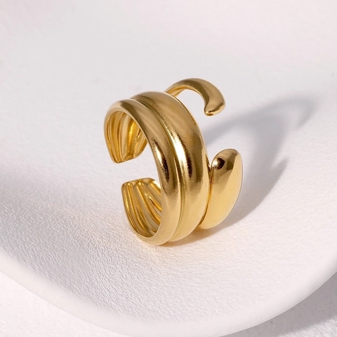 Bague Ouverte En Acier Inoxydable Minimaliste Pour Femmes Asymétrique Multi Couches Enroulement Réglable Poli Bijoux