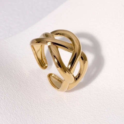 Anillo Cruzado Entrelazado De Acero Inoxidable Elegante Anillo Abierto Ajustable Minimalista Para Mujer