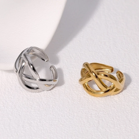 Anillo Cruzado Entrelazado De Acero Inoxidable Elegante Anillo Abierto Ajustable Minimalista Para Mujer