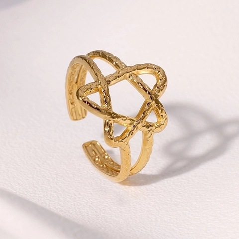 Anello Aperto A Stella In Acciaio Inossidabile Martellato Forma Di Stella Regolabile Gioielli Di Moda Minimalisti Donna