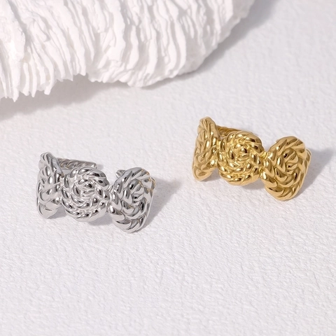 Anillos De Acero Inoxidable Para Mujer Ajustables Abiertos Trenzados Retorcidos Flor Lazo Vintage Nicho Chapado En Oro 18K