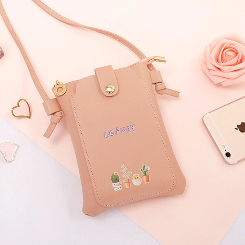 Sac À Bandoulière Pour Téléphone Portable Pour Femmes Petit Sac En Cuir PU Avec Motif Cactus Et Feuilles