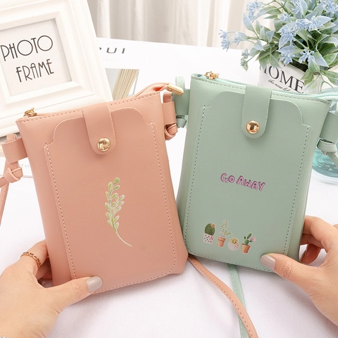 Sac À Bandoulière Pour Téléphone Portable Pour Femmes Petit Sac En Cuir PU Avec Motif Cactus Et Feuilles