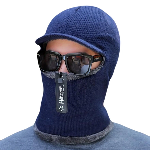 Passamontagna in Maglia Invernale da Uomo Berretto in Acrilico Foderato in Pile Sciarpa Integrata Maschera Antivento