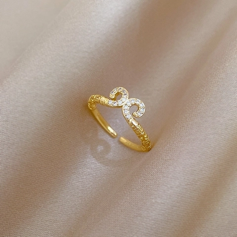 Brass Gold Plated Adjustable Ring With Zircon Infinity Cloud Relief Retro Finger Jewelry