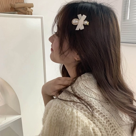 Molletta Per Capelli Fiocco Di Velluto Elastico Perla Artificial Elegante Bianco Crema Accessori Capelli Vintage Per Donne