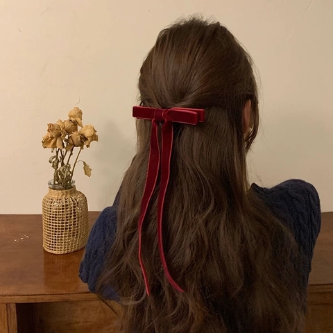 Samt Schleife Haarclip Vintage Elegant Übergroß Mit Langer Schleifenband Feder Haarklammer Für Damen Mädchen Haarschmuck