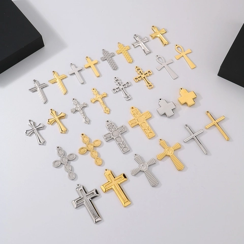 Edelstahl Kreuz Anhänger Charms DIY Schmuckherstellung Zubehör Religiöse Mode Vintage Stile Gold Silber Farben