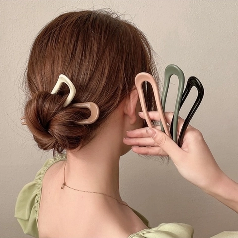 Minimalistische U-Vormige Haarsvork Hars Plastic Eenvoudige Dubbele Prong Haarprikker Voor Vrouwen Knot Kapsel Styling Accessoire