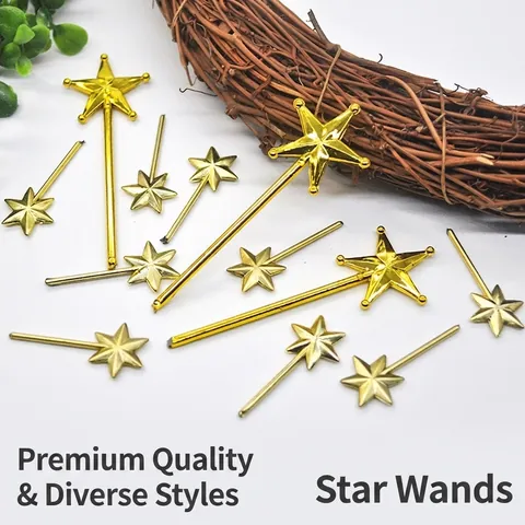 Bacchetta A Stella Dorata In Plastica Galvanizzata Bastone A Pentagramma Per Decorazione Festa Di Natale Topper Stella Magica Lucida DIY