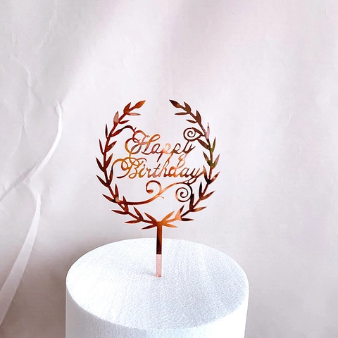 Happy Birthday Cake Topper Acrylic Mirror Rose Gold Script Font Birthday Party Decoration Supplies Elegant Dessert Accessory