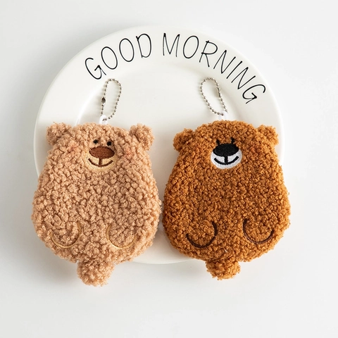 Kawaii Cartoon Bär Plüsch Mini Münzbörse Mit Metallperlenkette Stickerei Teddy Samt Kleine Aufbewahrungstasche Für Mädchen Frauen