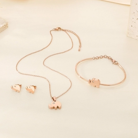 Lindo Elefante Collar Pendientes Y Pulsera Joyería Acero Inoxidable Diamante De Imitación Animal Amuleto Joyería De Moda Para Mujeres