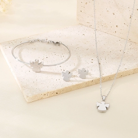 Gioielli Minimalisti Silhouette Angelo Con Collana Orecchini E Bracciale In Acciaio Inossidabile Galvanizzato Moda Donna