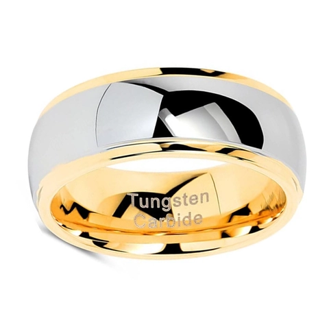 Anillo Hombre Carburo De Tungsteno Dos Tonos Chapado En Oro Pulido Joyería Moda Minimalista Aniversario