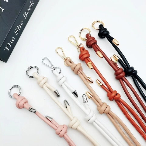 Adjustable Bag Strap PU Leather Shoulder Crossbody Replacement Belt With Metal Hooks Hand Knotted Simple Style Modern