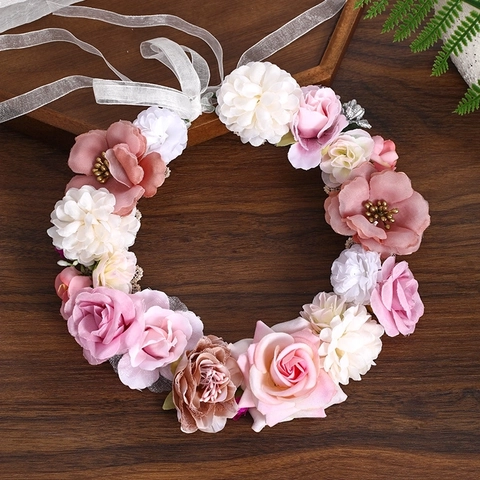 Handgemachtes Stoff Rosen Blumenkranz Stirnband Mit Satinnband Romantischer Brautschmuck Hochzeit Strand Urlaub Kopfschmuck