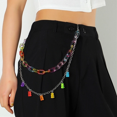 Fashion Women Metal And Acrylic Multi-Layer Waist Chain Punk Style Y2K Body Jewelry Pants Chain Clothing Accessories