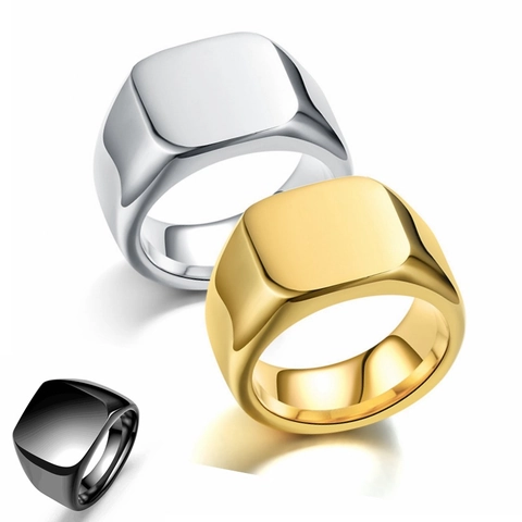 Herren Vintage Edelstahl Quadrat Siegelring Poliert Glatte Oberfläche Hip Hop Punk Band Ring Für Männer Schmuck Geschenk