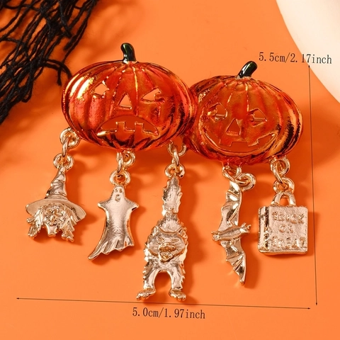 Halloween Pumpkin Brooch Pin Alloy Enamel Festive Witch Ghost Cat Bat Badge For Women Party Costume Jewelry Accessories