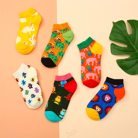 Chaussettes Courtes En Coton Unisexe Motif Animal Dessin Animé Respirant Été Basse Pour Hommes Femmes