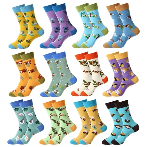 Chaussettes Mi-mollet en Coton Unisexe Motif Floral Botanique et Animal Dessin Animé Respirant Casual Trendy Chaussettes pour Hommes Femmes