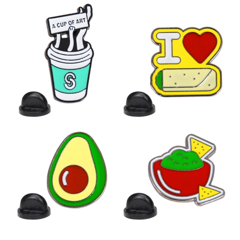 Épingles Émail Nourriture Dessin Animé Avocat Burrito Tasse Café Badges Bijoux Accessoires Pour Vêtements Sacs