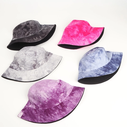 Cappello Da Pescatore Reversibile Tie Dye Cotone Protezione Solare Stile Pittura Inchiostro Traspirante Unisex Estate Viaggio